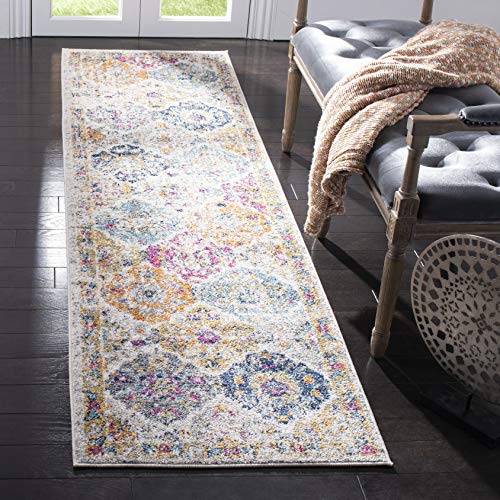 Safavieh Distressed Rug for Living Room, Dining Room, Bedroom - Madison Collection, Short Pile, in Cream and Multi, 80 x 180 cm