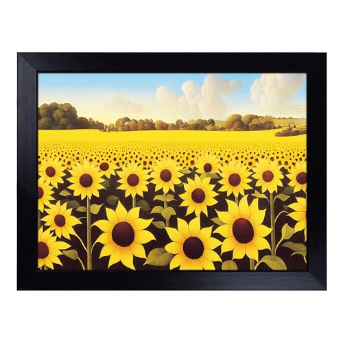 Lap Tray with Bean Bag Cushion, Glorious Sunflower Field - Handmade in the UK, Raised Wooden Edge, Padded Cushion, Heat-Resistant Wipe-Clean Surface, for Meals, Laptops and Crafts