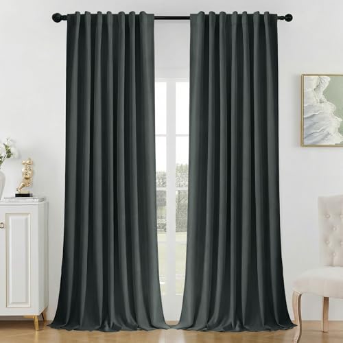 "Joydeco Blackout Curtains for Bedroom 84 inch Length,Back Tab/Rod Pocket 100% Blackout Living Room Drapes, Textured Thermal Insulated Blackout Curtains 2 Panels Set,52"" W x 84"" L,Grey"