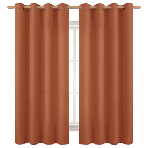 BGment Curtains 63 Inch Length 2 Panels Set for Bedroom, Grommet Thick Linen Look Burlap Textured Light Filtering Privacy Window Drapes for Farmhouse Living Room, 52 x 63 Inch, Terracotta