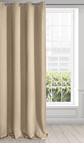 Eurofirany Extra Long Blackout Curtain-1 Unit Eyelets, Light Blocking Darkening Bedroom Living Room, Polyester, Beige, W53 x L98