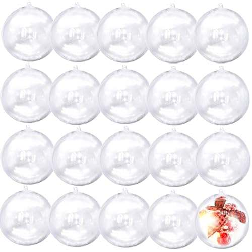 7Queen 4inch Large Clear Ball Ornaments, 20PCS Clear Plastic Fillable Christmas Balls Shatterproof Ornament Bauble for DIY Crafts Wedding Party Decor Holiday Home Decor (20, 4 inch)