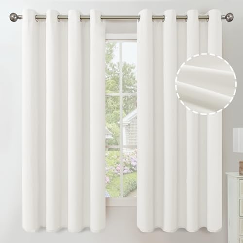 YoungsTex White Velvet Curtains 63 Inch Length 2 Panels for Living Room, Thermal Insulated Window Drapes with Grommet Room Darkening Privacy for Bedroom, 52 X 63 Inch
