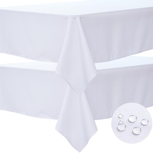 BYDOLL Table Cloth White 60x84 Inch Tablecloth 2 Pack for 6 Foot Rectangle Tables Outdoor Washable Wrinkle Free and Spillproof Polyester Tablecloth for Festival Wedding Party Cover