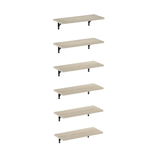 Furinno ROSSI Floating Shelves for Wall Set of 6, 45.7cm Wall Shelf, Floating Shelf, Wall Mounted Shelves, for Bathroom, Bedroom, Living Room, Metropolitan Pine