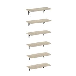 Furinno ROSSI Floating Shelves for Wall Set of 6, 45.7cm Wall Shelf, Floating Shelf, Wall Mounted Shelves, for Bathroom, Bedroom, Living Room, Metropolitan Pine