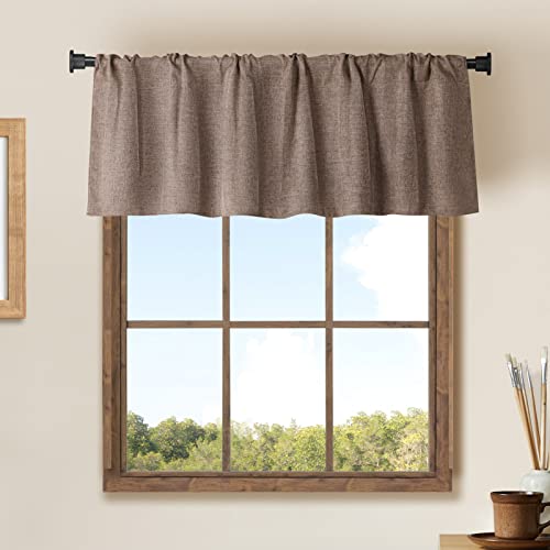 "Jola's House 2 Pack Burlap Window Curtain Valances Farmhouse Style Window Treatment Decor Curtains Rod Pocket Valances for Kitchen/Living Room 16"" x 56"" (Coffee)"