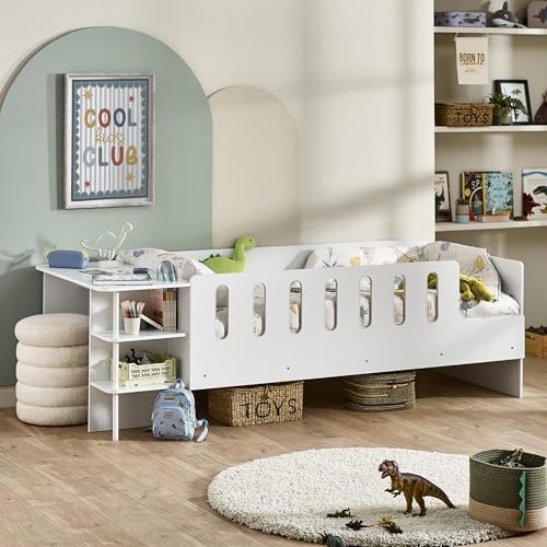 Julian Bowen Vision Low Sleeper Bed, White Bed Frame With Desk for Kids and Teens - 3ft Single 74 x 94.5 x 240cm
