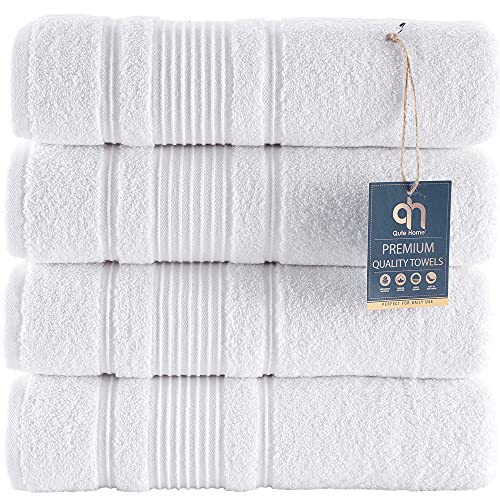 Qute Home 4 PACK Bath Towels Set - Premium Quality Luxury Turkish Cotton Absorbent AND Super Soft - WHITE