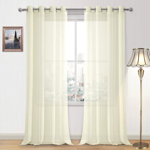 DWCN Ivory Sheer Curtains Semi Transparent Voile Grommet Curtains for Living Room Bedroom, 52 x 95 inches Long, Set of 2 Drape Panels