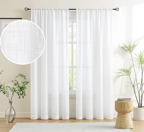 Treatmentex Linen White Sheer Curtains Living-Room