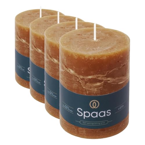 Spaas Rustic Pillar Candle 80/110 mm 65h, Cognac (Pack of 4)