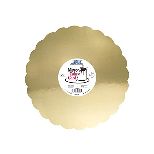PME CMSG919 Mirror Cake Card-Scallop-Metallic Gold-Pack of 3, 25cm/10 Inch