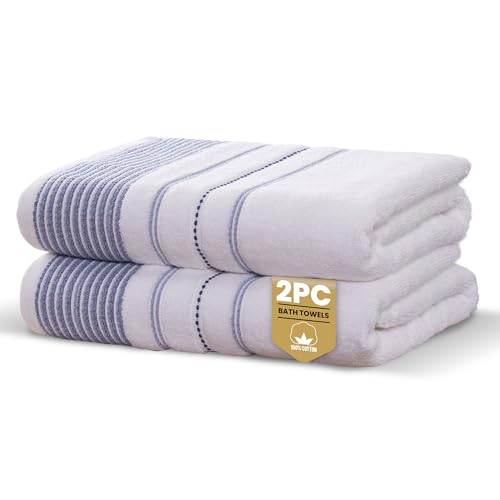 Rapport Home Dakota Stripe Bath Towels 2-Pack - Blue, 70x120cm - 100% Cotton 500gsm - Oeko-Tex Made in Green & BCI Certified