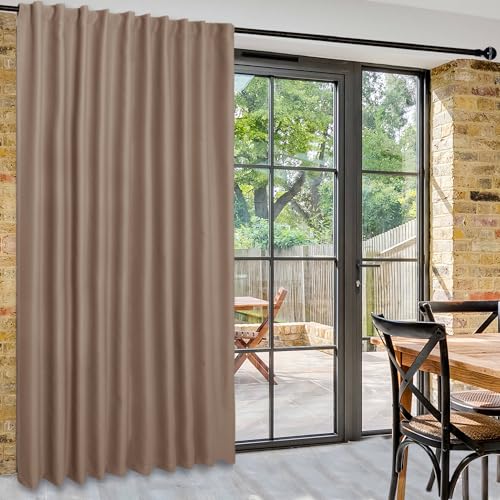 DWCN Privacy Room Divider Blackout Curtain - Patio Sliding Door Curtains, Extra Wide Thermal Curtains with Back Tab & Rod Pocket for Living Room and Bedroom Partition, 80 x 84 Inches, Khaki
