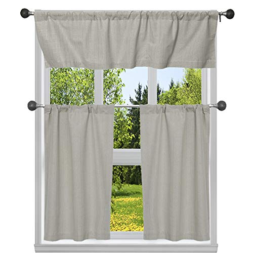 Home Maison Metallic Buffalo Check Plaid Gingham Kitchen Curtains and Valances Set, Stone-Silver, 29x36