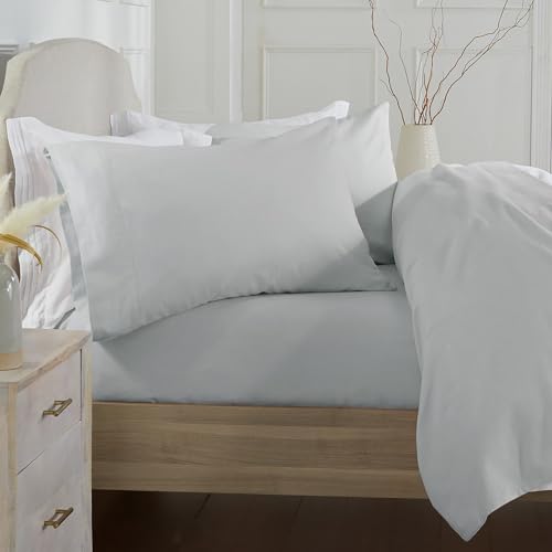 Market & Place 100% Cotton King Flannel Sheet Set - 4 Piece Deep Pocket Solid Cozy Winter Bed Sheets - Double Brushed for Extra Softness & Comfort - Chalet Collection (King, Light Grey)