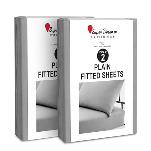 GC GAVENO CAVAILIA 2 Pack Fitted Sheet King Size - Deep Pocket 25cm - Microfiber Bed Sheet (152x203 cm) - Wrinkle & Fade Resistant - Elastic Corners - Breathable & Easycare Bottom Sheet - Grey