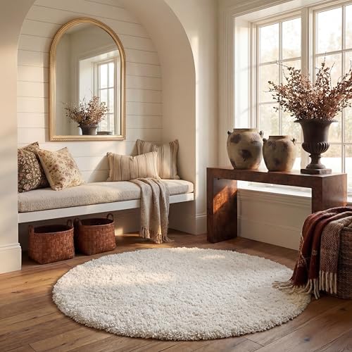 SAFAVIEH Shag Rug for Living Room, Dining Room, Bedroom - Milan Shag Collection, High Pile, in Ivory, 155 x 155 cm