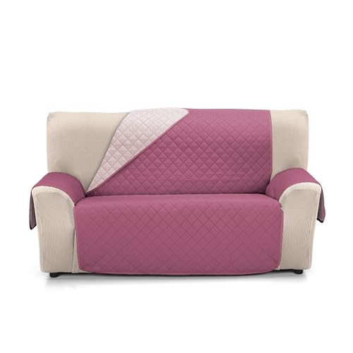 Martina Home Reversible Quilted Sofa Cover Amber 3 Seater Aubergine Salmon