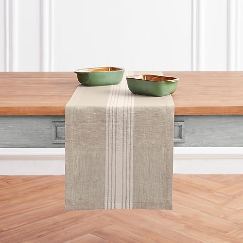 Solino Home Linen Table Runner ??? 14 x 72 Inches White and Natural ??? 100% Pure Linen Farmhouse Table Runner for Fall, Thanksgiving, Christmas, Holidays ??? Handcrafted and Machine Washable