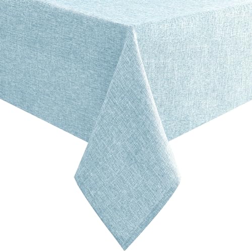 Hiasan Faux Linen Rectangle Tablecloth - Wrinkle and Stain Resistant Washable Table Cloth for Kitchen Dining Room Holiday Table Cover for Dinner, Lux Slate Blue, 52 x 70 Inch