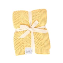 Sweet Acorn Knit Baby Blanket in Elegant Pattern, Organic Cotton Blankets for Crib or Stroller, Receiving Blankets - Butter Yellow
