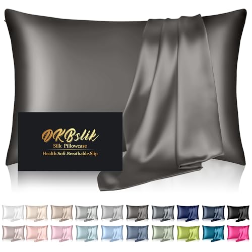 Silk Pillowcase for Hair and Skin, Mulberry Silk Pillow Cases Queen Size, Anti Acne Cooling Beauty Sleep Both Sides Natural Silk Satin Pillowcases with Hidden Zipper, Gifts for Women Men, Dark Gray