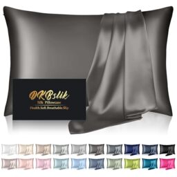 Silk Pillowcase for Hair and Skin, Mulberry Silk Pillow Cases Queen Size, Anti Acne Cooling Beauty Sleep Both Sides Natural Silk Satin Pillowcases with Hidden Zipper, Gifts for Women Men, Dark Gray