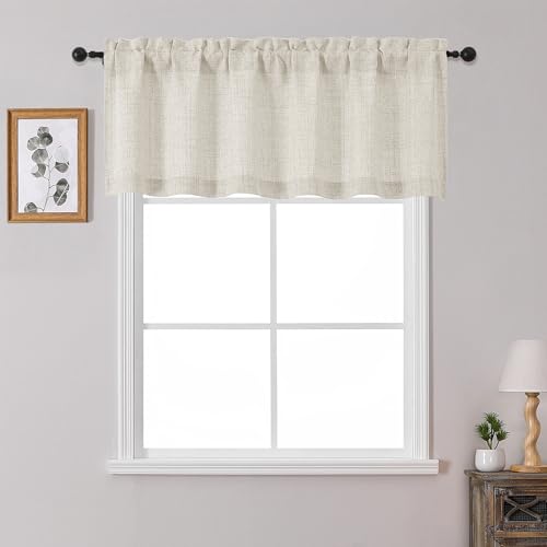 "OWENIE Natural Valances for Windows 1 Pcs 20 Inch Length, Light Filtering Textured Short Small Valance Curtains for Bathroom Basement Living Room Bedroom, Half Window Curtains Over Sink, 60""W by 20""L"