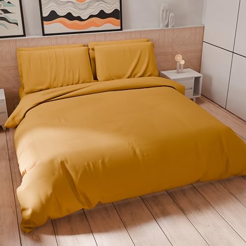PETTI Artigiani Italiani - Double Duvet Cover Set 230 x 220 cm (2 Pillowcases 75 x 50 cm Included), Soft Microfibre Duvet Cover Set, Plain Yellow Ochre