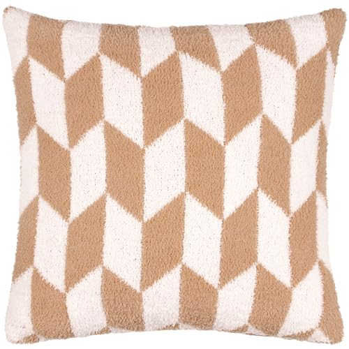 furn. Olsen Feather Filled Cushion – Geometric Soft Feather Yarn Retro Decorative Pillow (Living In Neutral – 45x45cm)