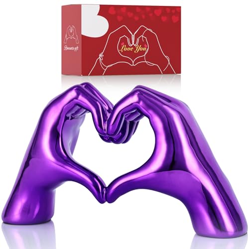 Purple Heart Hands Decor for Living Room Bedroom Bookshelf Coffe Table, Love Centerpieces Aesthetic Statue and Sculpture Boho Wedding Accents Decorations, Knick Knacks Home Decor for Shelves para