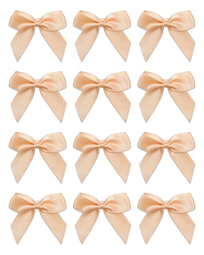 Italian Options Small Satin Ribbon Bows, Self Adhesive Bow Decorations for Crafts, Gift Wrap, Hampers, Hair Bows, Wedding Stationery, Floristry, Christmas, Cakes, Crafting, Peach, 12 Pack, 5 cm