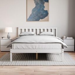 Vida Designs Milan Double Low Foot End Bed Frame - White - Solid Pine Wood - 4ft6 - Under-Bed Storage Space - Easy Assembly - Rustic Design - Bedroom Furniture