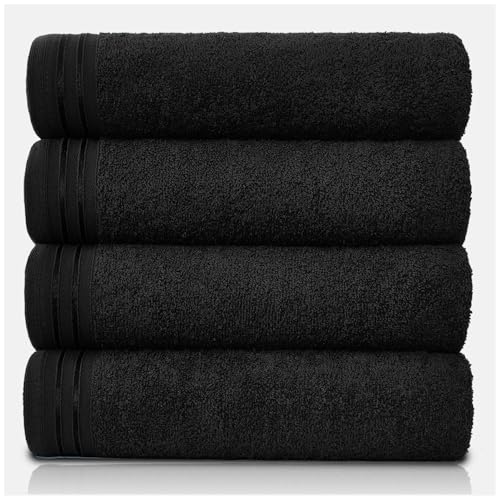 GC GAVENO CAVAILIA Large Towels Bath Sheet - Highly Absorbent Egyptian Cotton Towel Set - 4 Pack Extra Soft Large Bath Towel Black - Quick Dry Bath Sheets - 450 GSM Washable Towels, 75 X 135 Cm