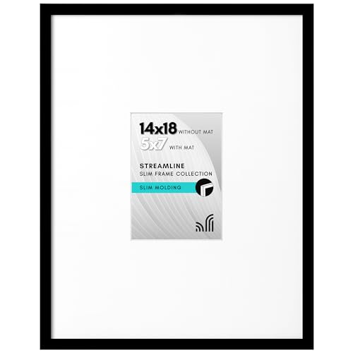 Americanflat 14x18 Picture Frame in Black - Use as 5x7 Picture Frame with Mat or 14x18 Frame Without Mat - Thin Border Photo Frame with Plexiglass Cover - Vertical or Horizontal Wall Display