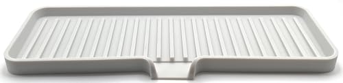 "Happitasa Silicone Soap Dish Tray and Sponge Holder with Drain Chute - Bathroom and Kitchen Sink Organizer Caddy (12""x4"", Light Grey, 7.4 Ounces)"