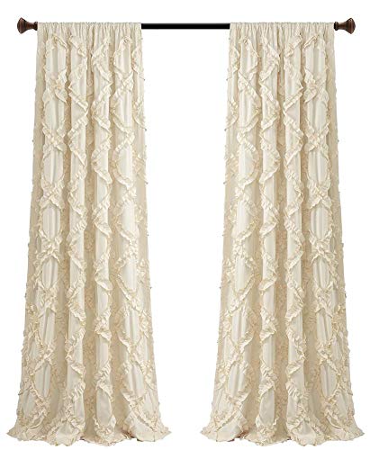 Lush Decor, Ivory Ruffle Diamond Curtains Textured Window Panel Set for Living, Dining Room, Bedroom (Pair), 95” x 54