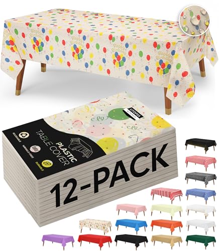 Utopia Kitchen Plastic Table Cloth Disposable (12 Pack - 54x108 Inch) Birthday Rectangle Tablecloth Waterproof Stain Resistant Party Table Cover
