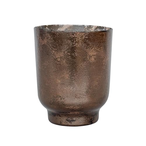 Ivyline Metallic Candle Holder in Bronze - Modern Glass Candlestick - Elegant Table Centrepiece Decoration - H9.5 x W9 cm
