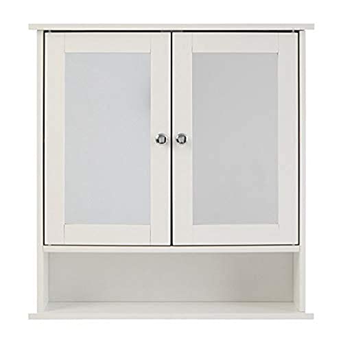 Premier Bathroom Mirror Cabinet, Mirrored Doors, With Shelf - White