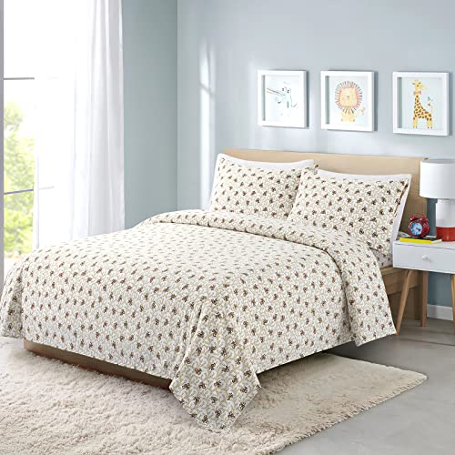 Vonty Kids Full Monkeys Printed Microfiber Sheet Set, 4-Piece - Soft Breathable Fabric, Snug Deep Pocket Fit, Fade-Resistant Print, Machine Washable, Lightweight Year-Round Comfort