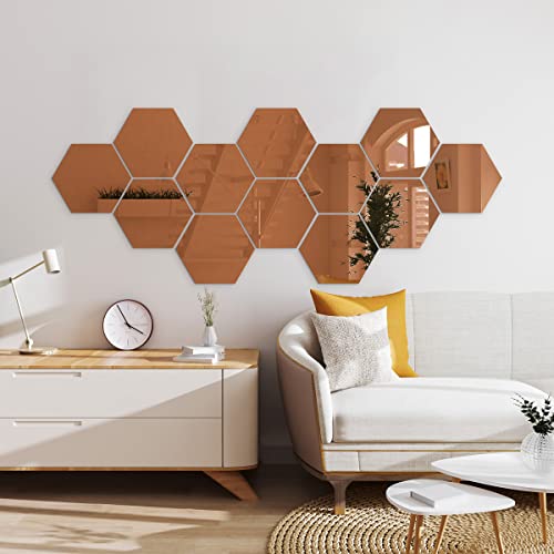 Ambiance Sticker Mirror Effect Wall Stickers Like a Mirror Hexagons Rose Gold Mirror-Like Wall Sticker for Baby, Children's Room and Living Room – Pack of 12 Stickers