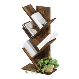 Furinno TREE Book Shelf, 5-Tier Bookshelf, Tree Bookcase for Room Decor, 8.4 x 15.7 x 30.3, for Living Room, Bedroom, Home Office, Amber Pine