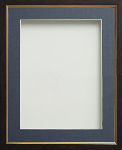 Frame Company Drayton Range with Gold Detail Picture Photo Frame with Blue Mount for Image Size 8 x 6 Inches, Plastic - 9 x 7 Inches, Black