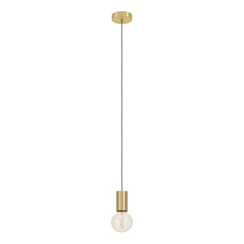 Eglo Pendant Lighting Pozueta 1, Cord Pendulum for Dining and Living Room, Minimalist Hanging Ceiling Light, Brass Finished Metal, Cable with E27 Socket, Ø 2.6 in