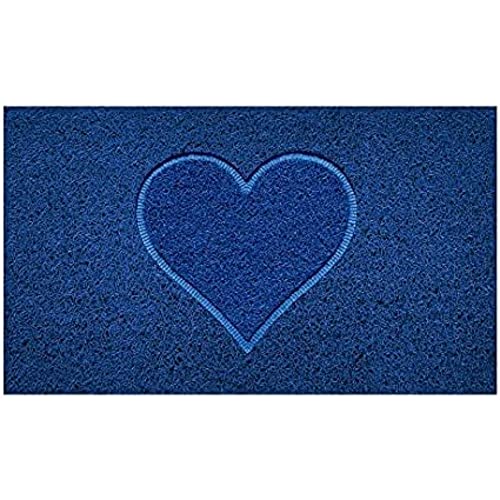 Nicoman Embossed Spaghetti Door Mat Dirt-Trapper Jet-Washable Doormat 70x43cm (Blue, HEART Shape) - Use on Carpet ONLY