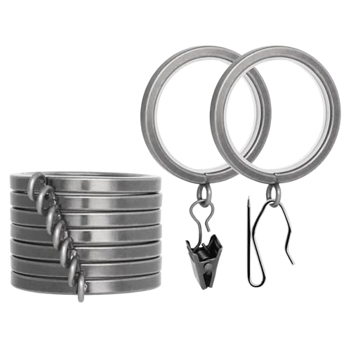 "BlastHome?? Luxury Curtain Rings - Premium Metal with Quiet, Smooth Nylon Inserts - Pinhooks and Clips Included - 1 1/2"" Inside Diameter - 9 Rings for One Standard Curtain - Gunmetal/Pewter"