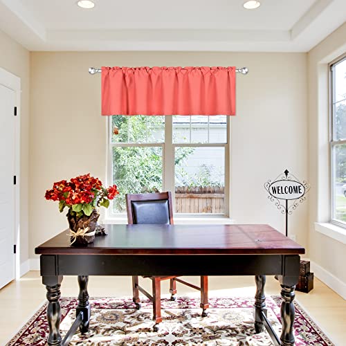 DECOVSUN Coral Valance for Windows 72x18 Inch Solid Thermal Insulated Blackout Rod Pocket Kitchen Short Curtain Toppers Valance for Bathroom Living Room 1 Panel